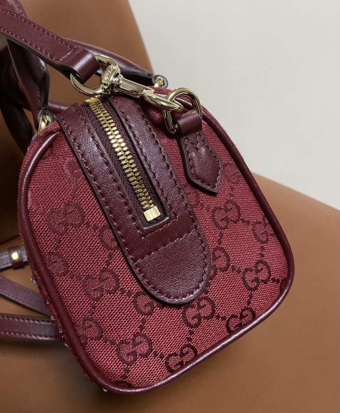 NIGO GUCCI Ophidia crystals small boston bag in Rosso Ancora red GG canvas #nigo335872