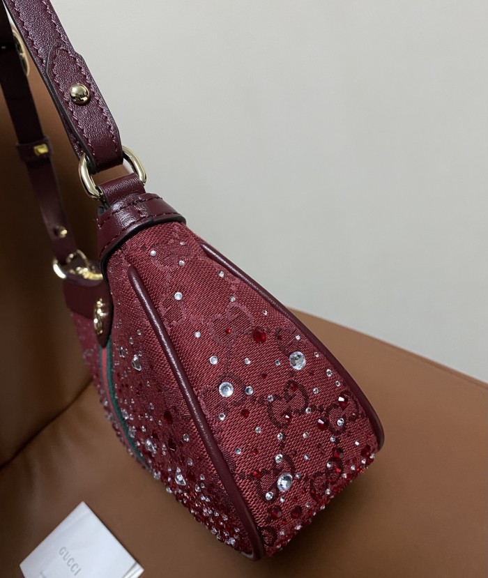 NIGO Gucci Ophidia crystals small shoulder bag in Rosso Ancora red GG canvas #nigo335871