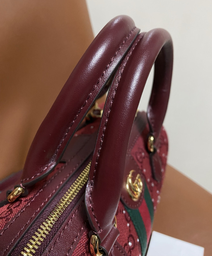 NIGO GUCCI Ophidia crystals small boston bag in Rosso Ancora red GG canvas #nigo335872