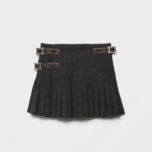 NIGO PRADA Slate Gray Pleated Rush Stitch Wool Miniskirt #nigo335944
