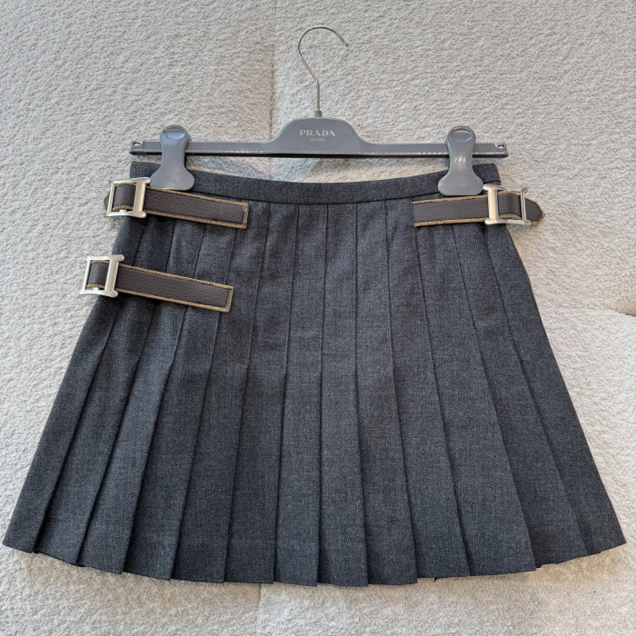 NIGO PRADA Slate Gray Pleated Rush Stitch Wool Miniskirt #nigo335944