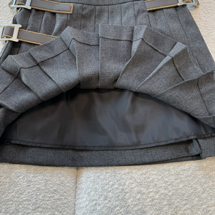 NIGO PRADA Slate Gray Pleated Rush Stitch Wool Miniskirt #nigo335944
