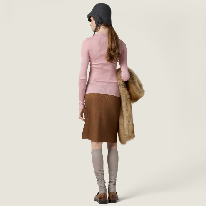 NIGO MiuMiu Begonia Pink Silk V-neck Sweater #nigo335966