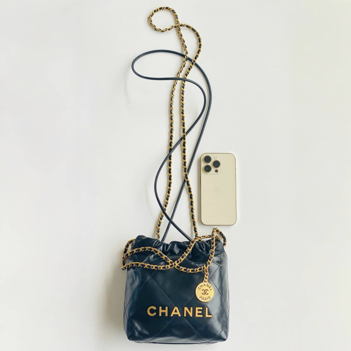 NIGO Chanel 22 Mini Handbag Shiny Calfskin Gold-tone Metal #nigo319128