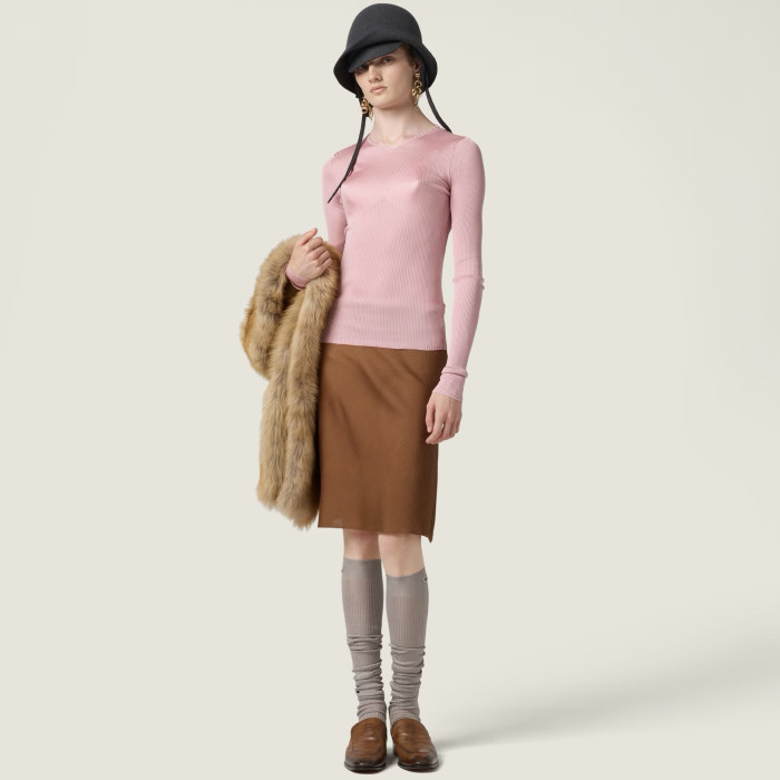 NIGO MiuMiu Begonia Pink Silk V-neck Sweater #nigo335966
