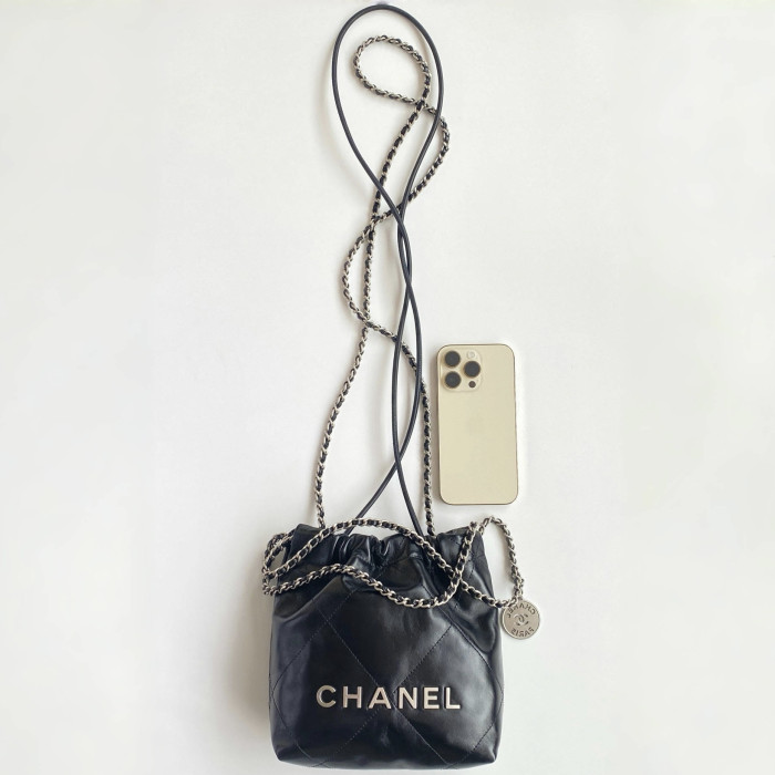 NIGO Chanel 22 Mini Handbag Shiny Calfskin Gold-tone Metal #nigo319128
