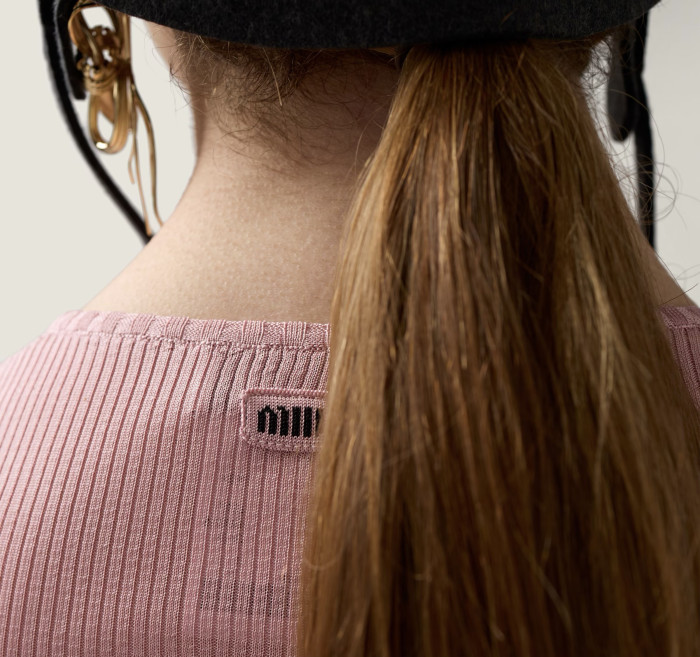 NIGO MiuMiu Begonia Pink Silk V-neck Sweater #nigo335966