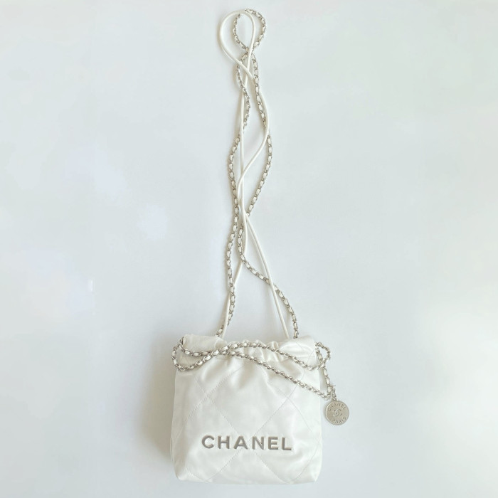 NIGO Chanel 22 Mini Handbag Shiny Calfskin Gold-tone Metal #nigo319128