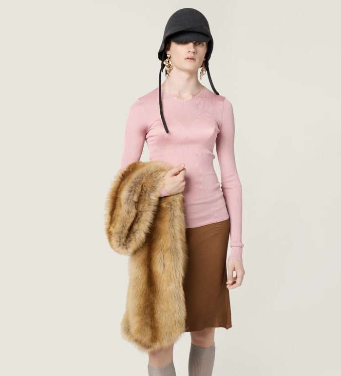 NIGO MiuMiu Begonia Pink Silk V-neck Sweater #nigo335966