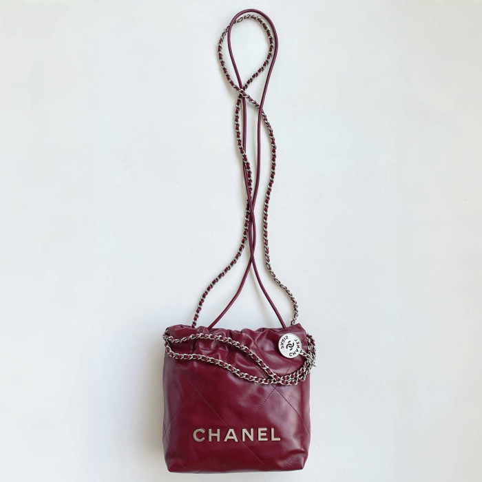 NIGO Chanel 22 Mini Handbag Shiny Calfskin Gold-tone Metal #nigo319128