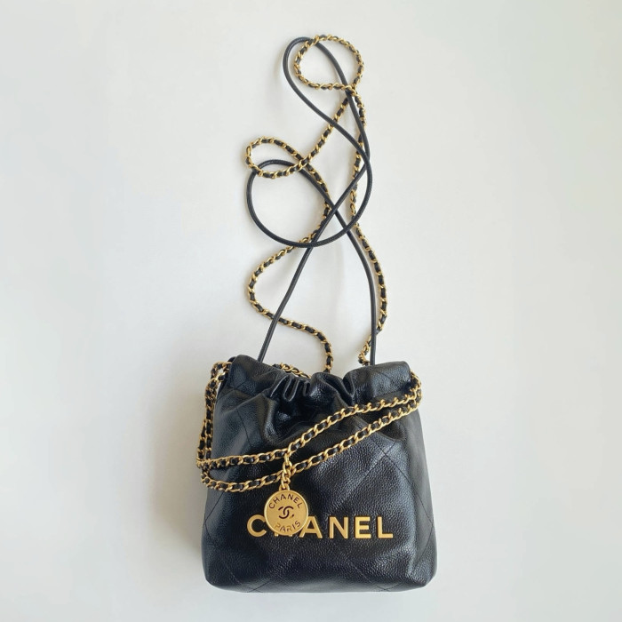 NIGO Chanel 22 Mini Handbag Shiny Calfskin Gold-tone Metal #nigo319128