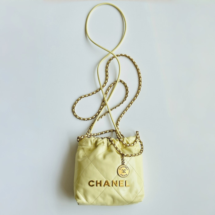 NIGO Chanel 22 Mini Handbag Shiny Calfskin Gold-tone Metal #nigo319128