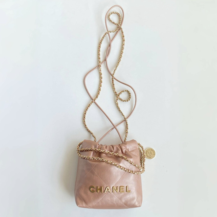 NIGO Chanel 22 Mini Handbag Shiny Calfskin Gold-tone Metal #nigo319128