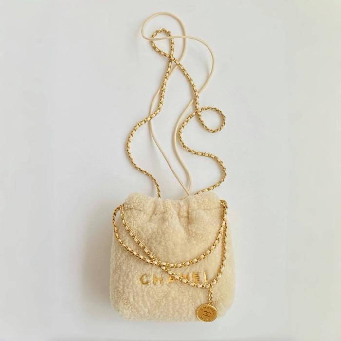 NIGO Chanel 22 Mini Handbag Shiny Calfskin Gold-tone Metal #nigo319128