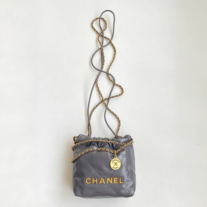 NIGO Chanel 22 Mini Handbag Shiny Calfskin Gold-tone Metal #nigo319128