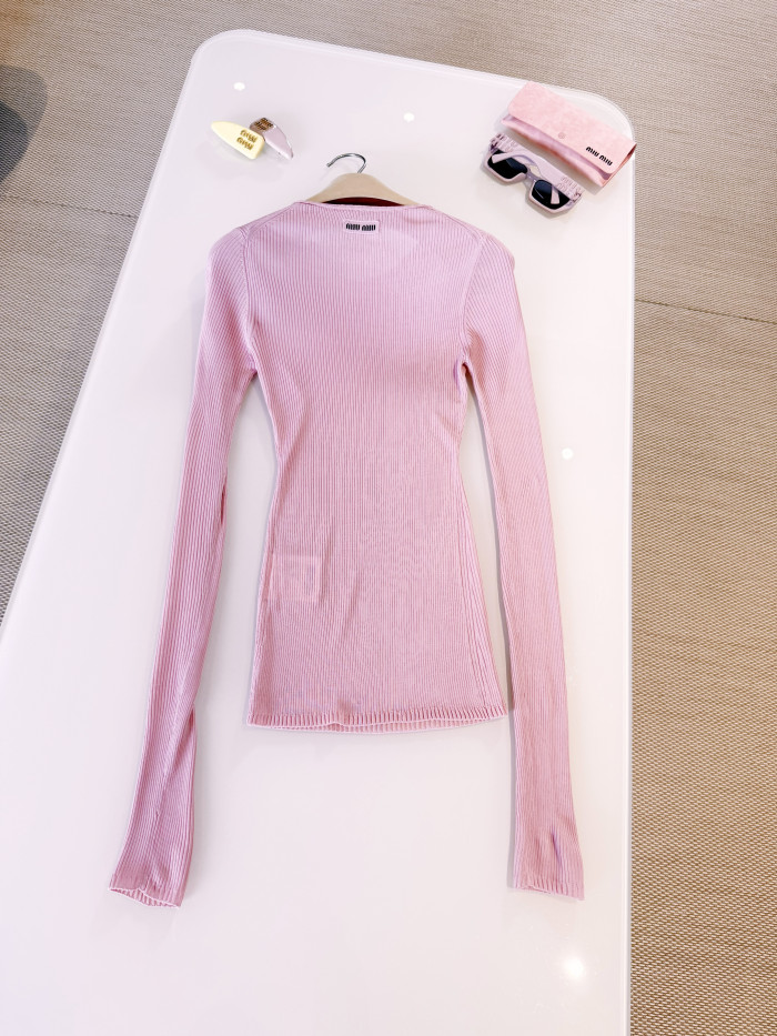 NIGO MiuMiu Begonia Pink Silk V-neck Sweater #nigo335966