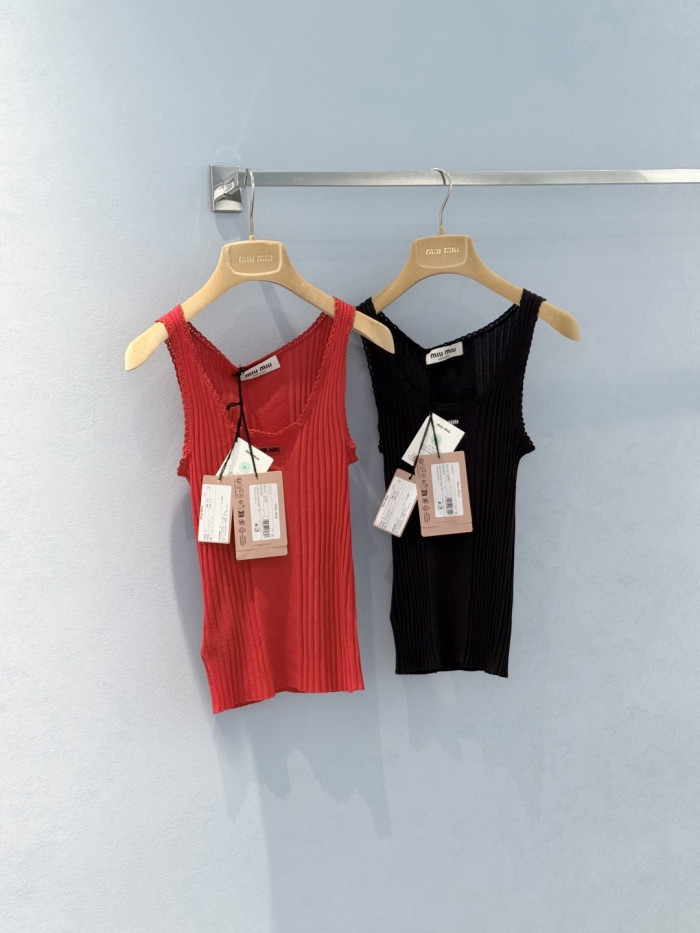 NIGO MiuMiu Red Ribbed Knit Wool Tank Top #nigo335841