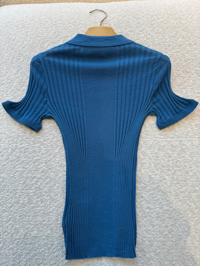 NIGO MiuMiu Aviator Blue Ribbed Knit Wool Polo Shirt #nigo335649