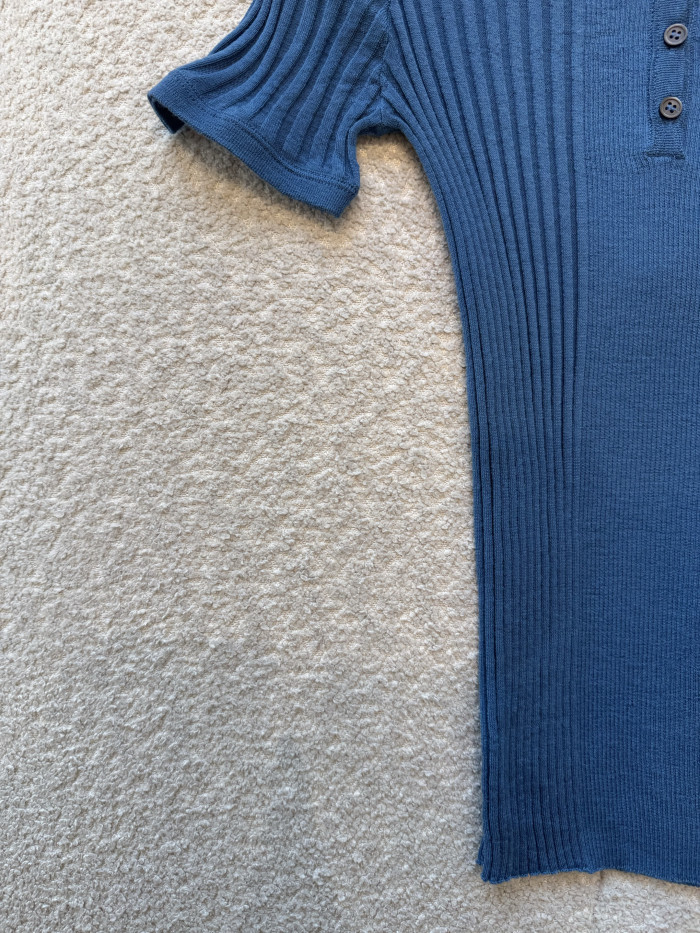 NIGO MiuMiu Aviator Blue Ribbed Knit Wool Polo Shirt #nigo335649