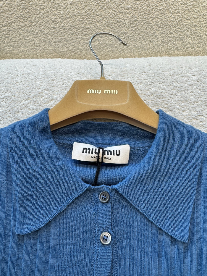 NIGO MiuMiu Aviator Blue Ribbed Knit Wool Polo Shirt #nigo335649