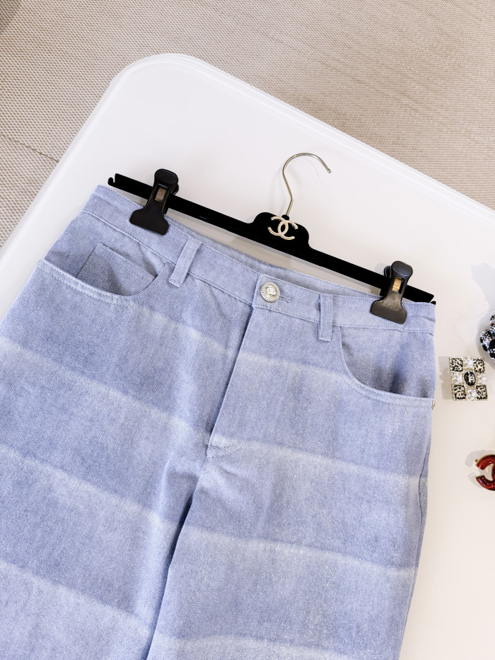 NIGO Chanel Jeans Layered Patchwork Denim Light Blue and White #nigo336016