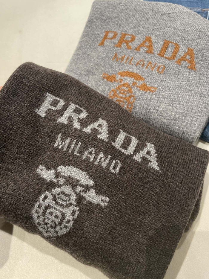 NIGO Prada Slate Gray Cashmere And Wool Prada Logo Crew-neck Sweater #nigo336172