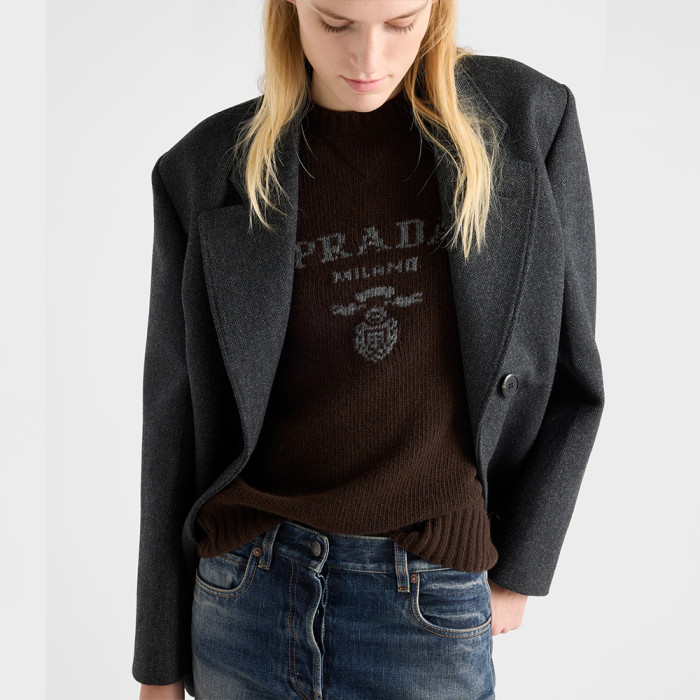 NIGO Prada Slate Gray Cashmere And Wool Prada Logo Crew-neck Sweater #nigo336172