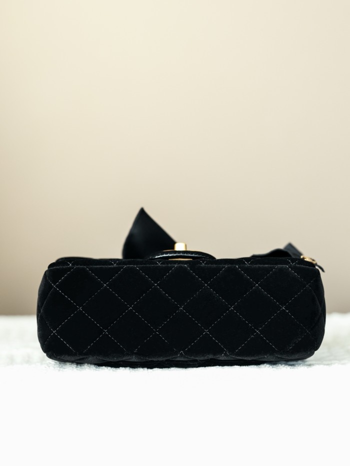 NIGO Chanel Mini Flap Bag With Top Handle Velvet Silk Gold-tone Metal Black #nigo336177