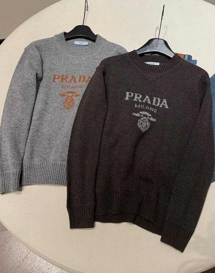 NIGO Prada Slate Gray Cashmere And Wool Prada Logo Crew-neck Sweater #nigo336172
