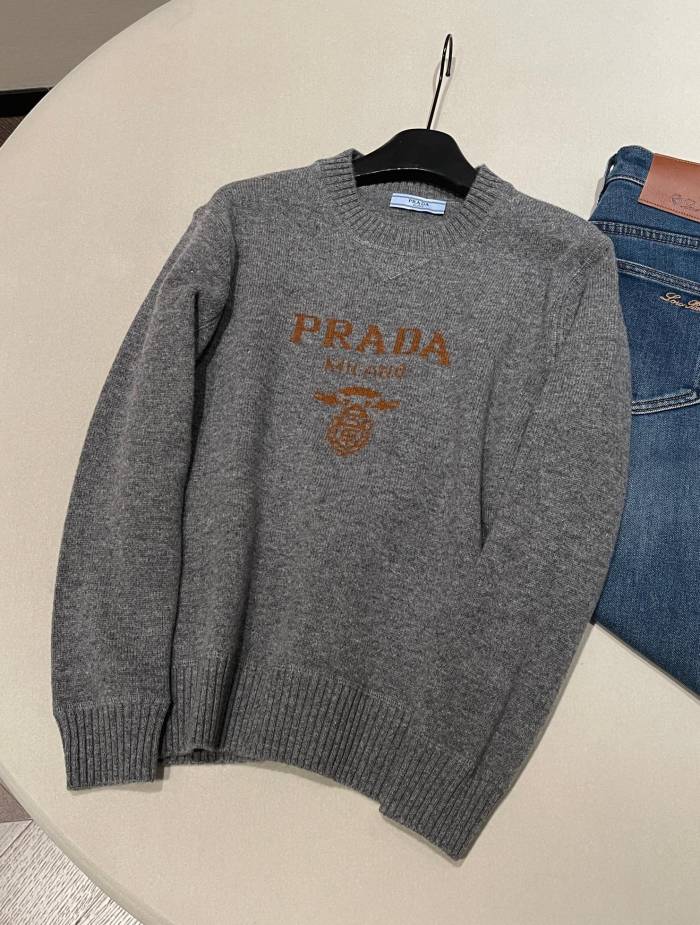 NIGO Prada Slate Gray Cashmere And Wool Prada Logo Crew-neck Sweater #nigo336172
