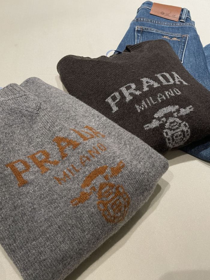 NIGO Prada Slate Gray Cashmere And Wool Prada Logo Crew-neck Sweater #nigo336172