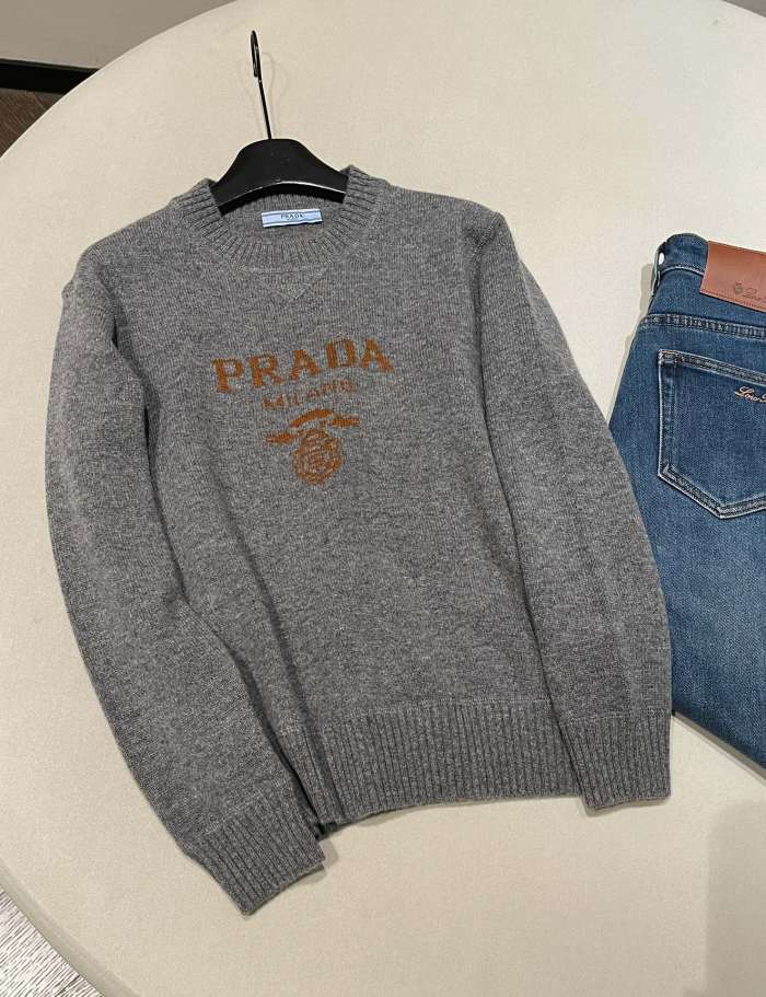 NIGO Prada Slate Gray Cashmere And Wool Prada Logo Crew-neck Sweater #nigo336172