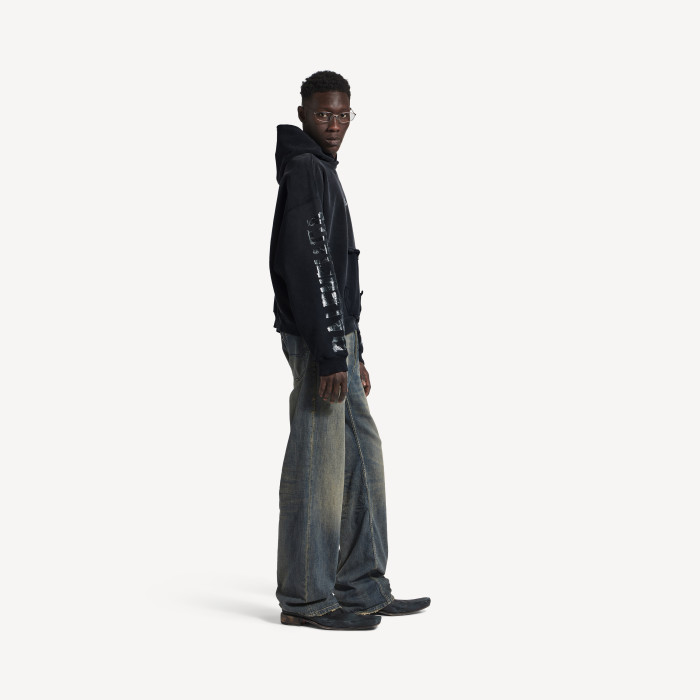 NIGO Balenciaga Men's Transparent Tape Ripped Pocket Hoodie in Faded Black #nigo336331