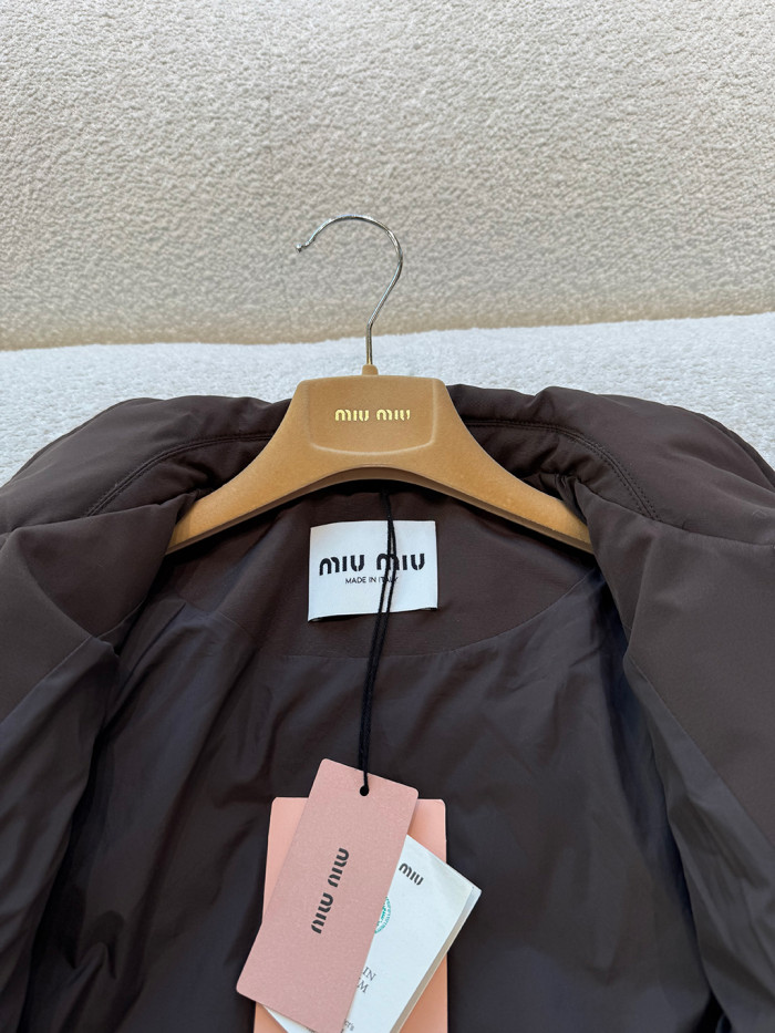 NIGO MiuMiu Coffee Technical Pongé And Leather Down Jacket  #nigo336575
