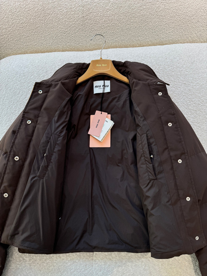 NIGO MiuMiu Coffee Technical Pongé And Leather Down Jacket  #nigo336575