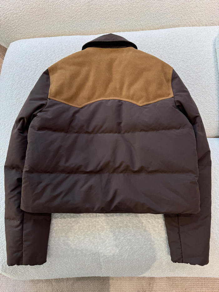 NIGO MiuMiu Coffee Technical Pongé And Leather Down Jacket  #nigo336575