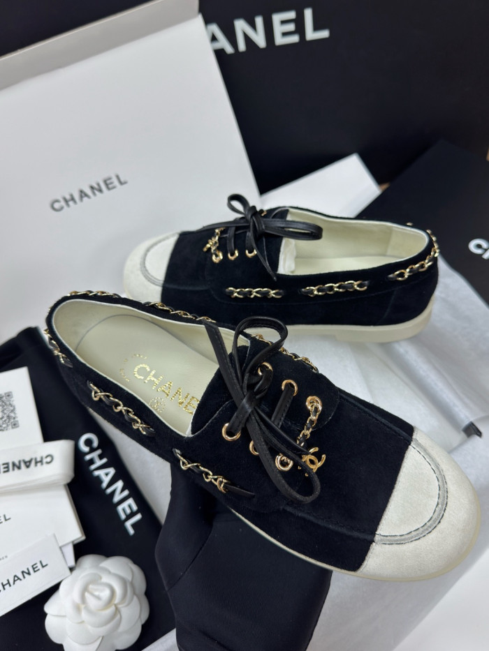 NIGO Chanel Moccasins Suede Calfskin Black Light Gray #nigo336618
