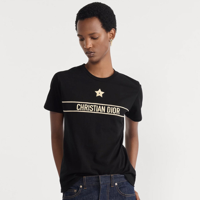 NIGO DIOR Embroidered T-Shirt Black and Gold-Tone Cotton Blend Jersey #nigo336628