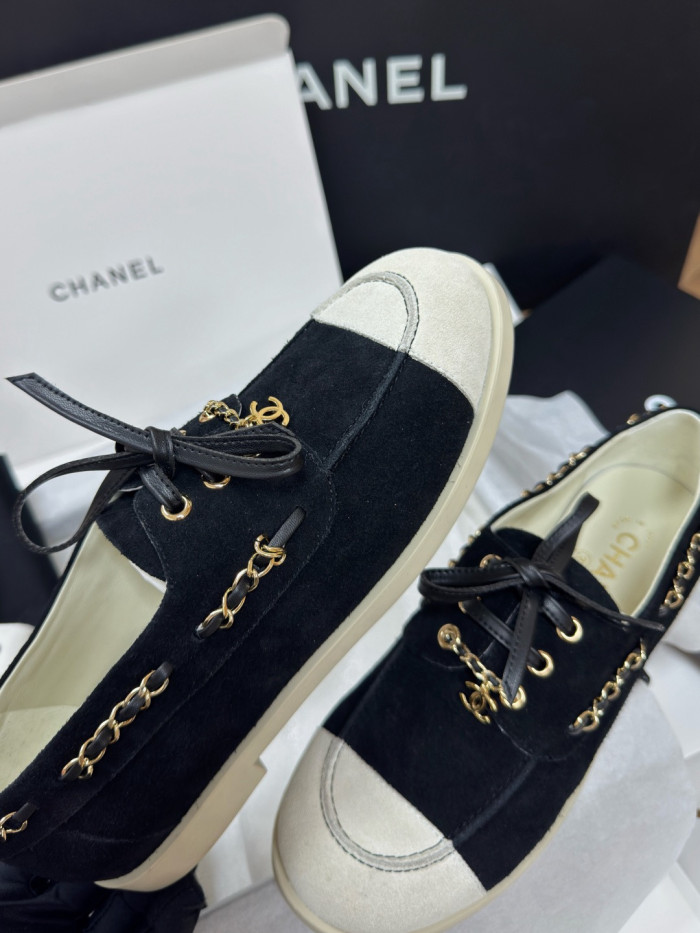 NIGO Chanel Moccasins Suede Calfskin Black Light Gray #nigo336618