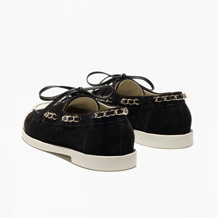 NIGO Chanel Moccasins Suede Calfskin Black Light Gray #nigo336618