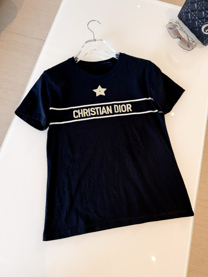 NIGO DIOR Embroidered T-Shirt Black and Gold-Tone Cotton Blend Jersey #nigo336628