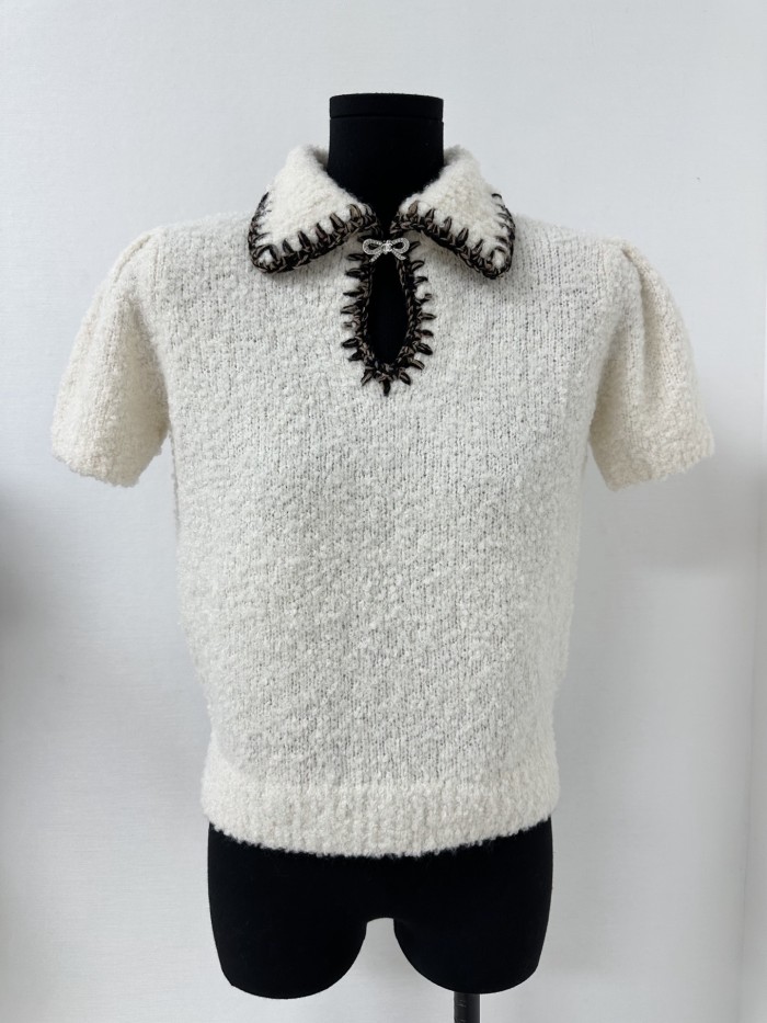 NIGO Chanel Top-Quality Version Short-sleeved Top Cashmere Alpaca White Brown #nigo336577