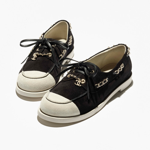 NIGO Chanel Moccasins Suede Calfskin Black Light Gray #nigo336618
