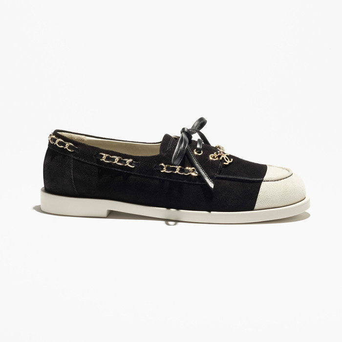 NIGO Chanel Moccasins Suede Calfskin Black Light Gray #nigo336618