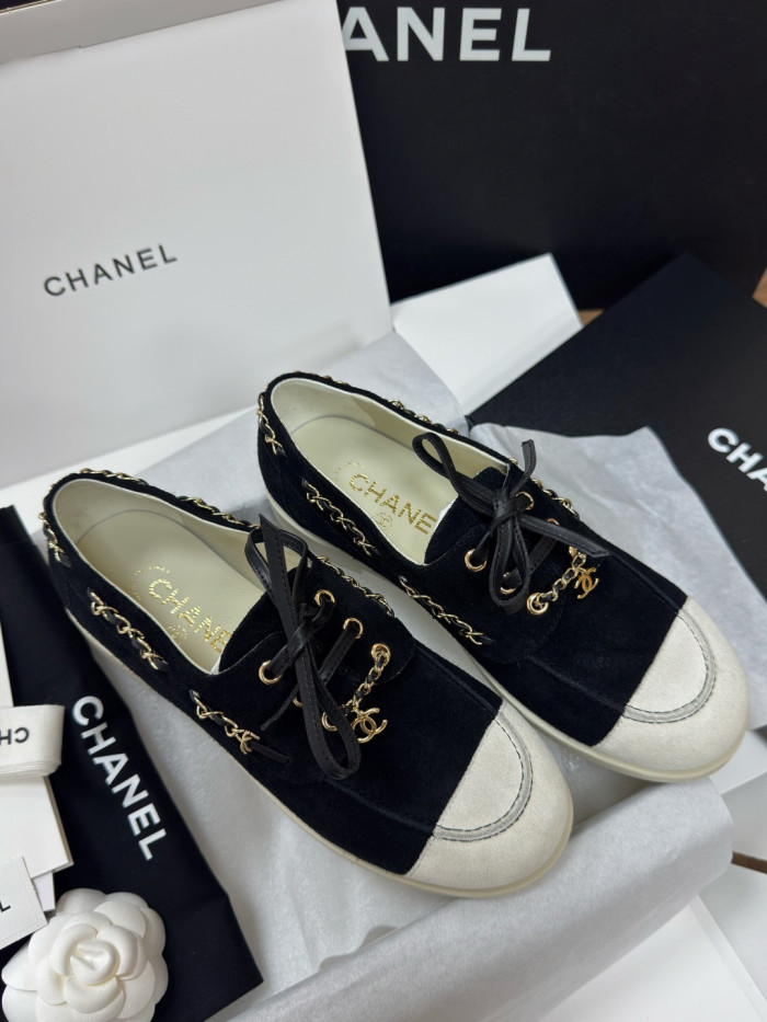 NIGO Chanel Moccasins Suede Calfskin Black Light Gray #nigo336618
