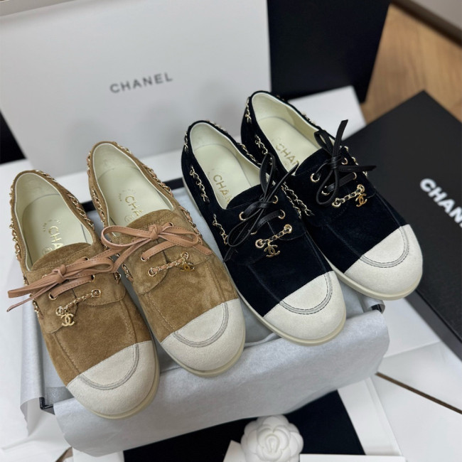 NIGO Chanel Moccasins Suede Calfskin Black Light Gray #nigo336618