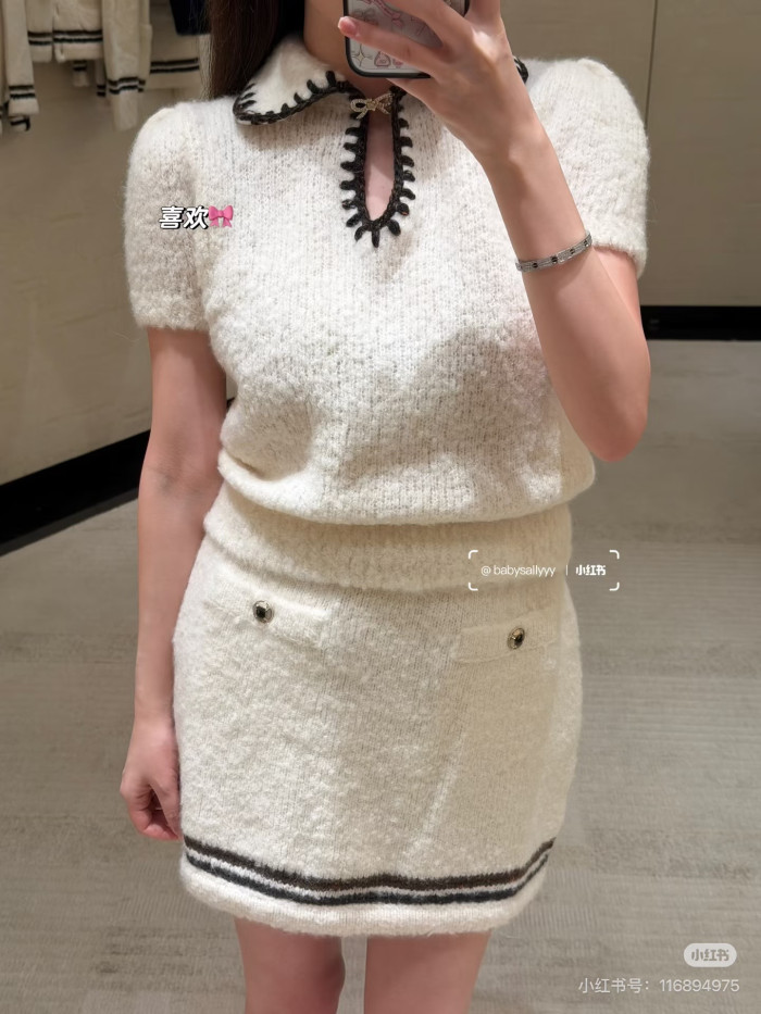 NIGO Chanel Top-Quality Version Short-sleeved Top Cashmere Alpaca White Brown #nigo336577