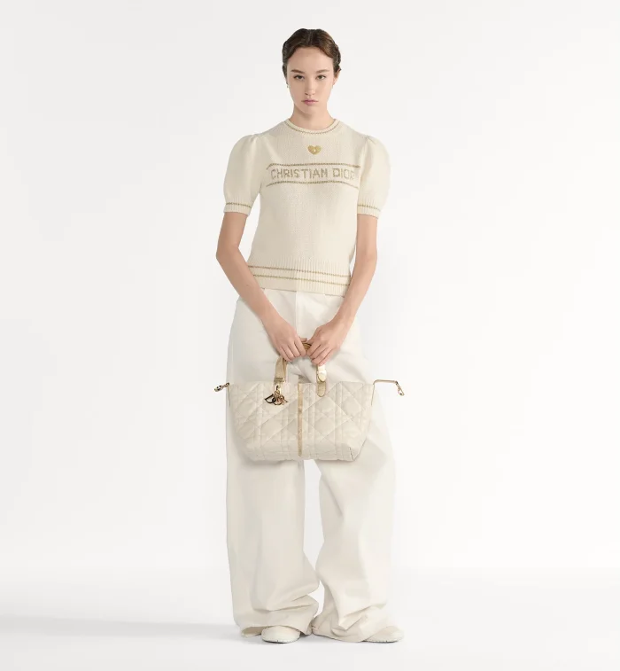 NIGO DIOR Short-Sleeved Sweater Ecru and Gold-Tone Virgin Wool-Cashmere Blend Knit #nigo335676