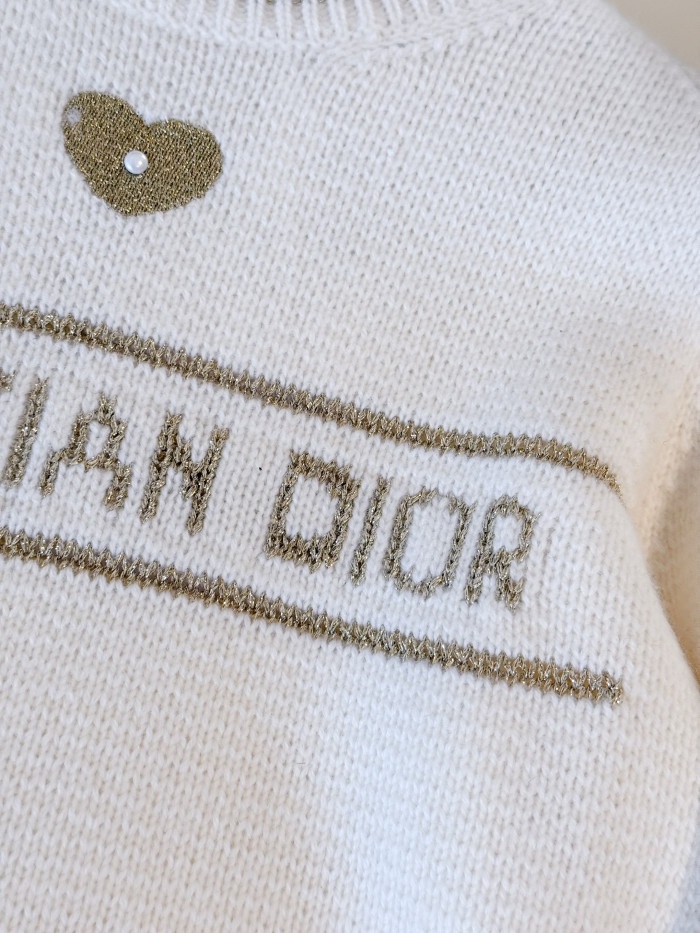 NIGO DIOR Short-Sleeved Sweater Ecru and Gold-Tone Virgin Wool-Cashmere Blend Knit #nigo335676