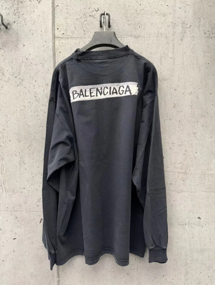 NIGO Balenciaga Top-quality Version Men's Masking Tape Long Sleeve T-shirt Large Fit in Faded Black #nigo336737